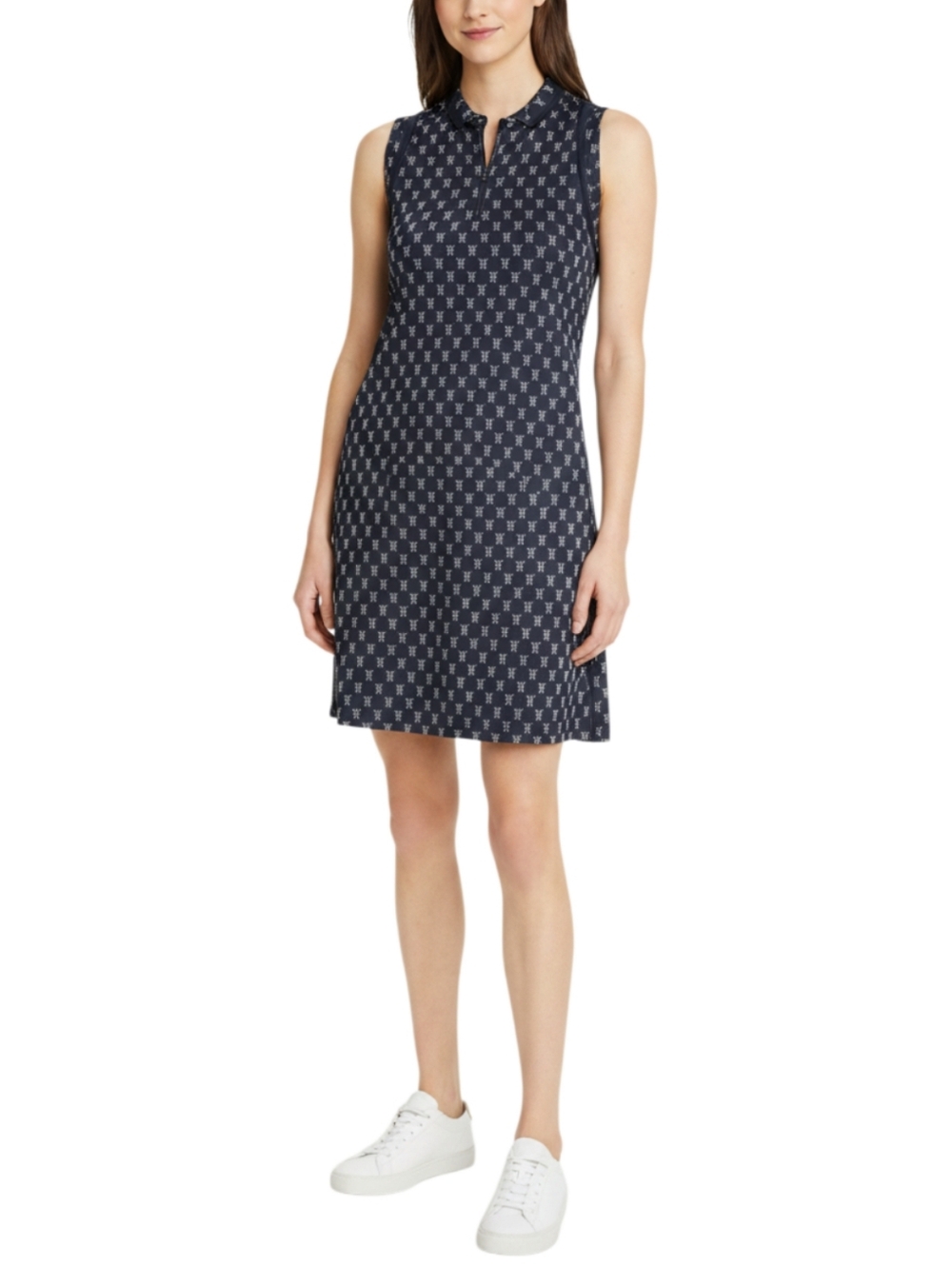 Tory Burch Sport Net-T Track Dress Size Large Navy Blue Jacquard Athluxury NWOT